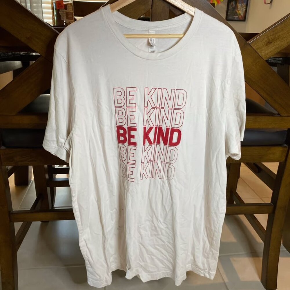 Bella + Canvas 'Be Kind' Logo Men's Short Sleeve White T Shirt Size 2XL *AS IS*